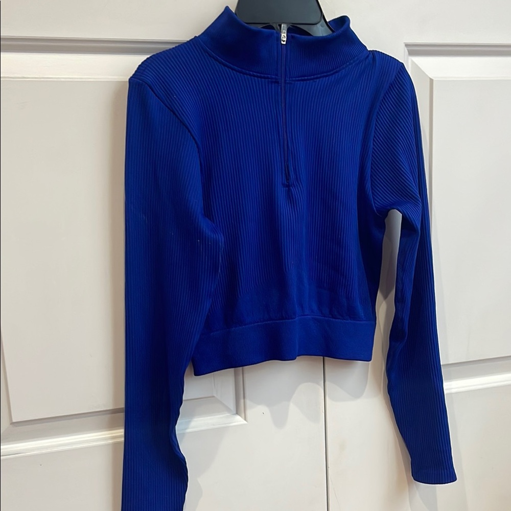 Blue Ribbed Long Sleeve Top